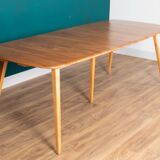 Retro Blonde Elm Model 444 Grand Plank Dining Table & 8 Goldsmith Dining Chairs
