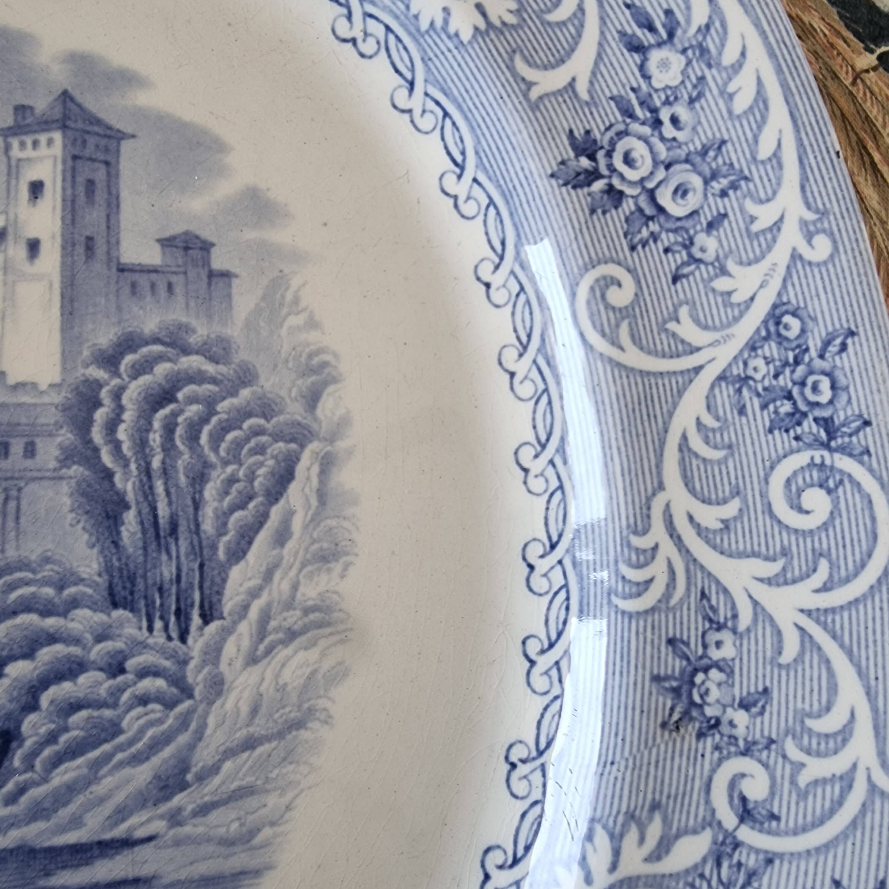 Large English Staffordshire "Rhine" Porcelain Platter or Tray from 1870