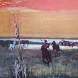 Reproduction on canvas, Manade in Camargue by Valadié