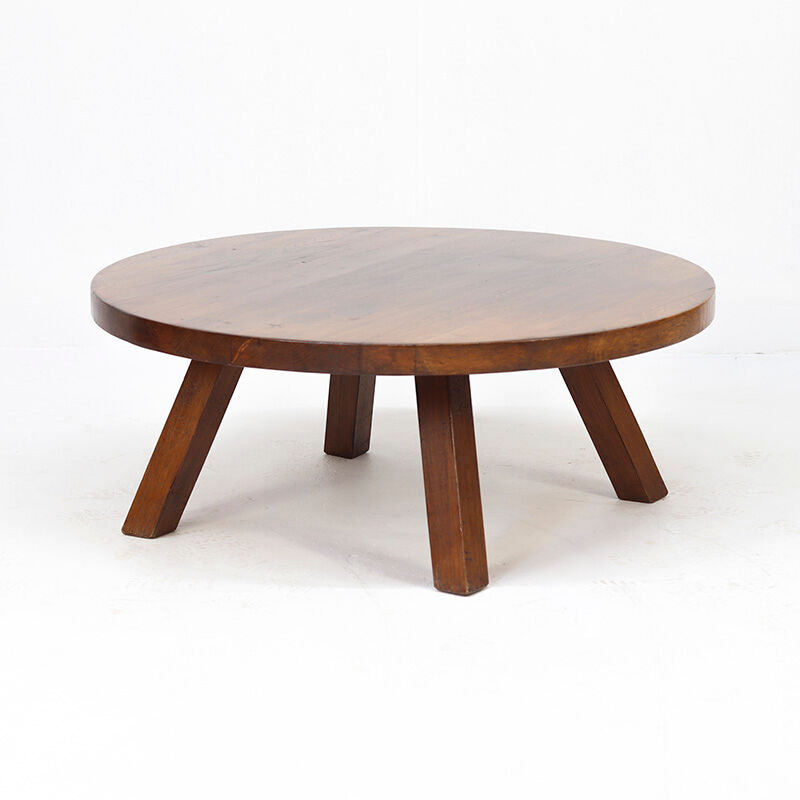 Large round Vintage Brutalist Mid-Century Oak Coffee Table