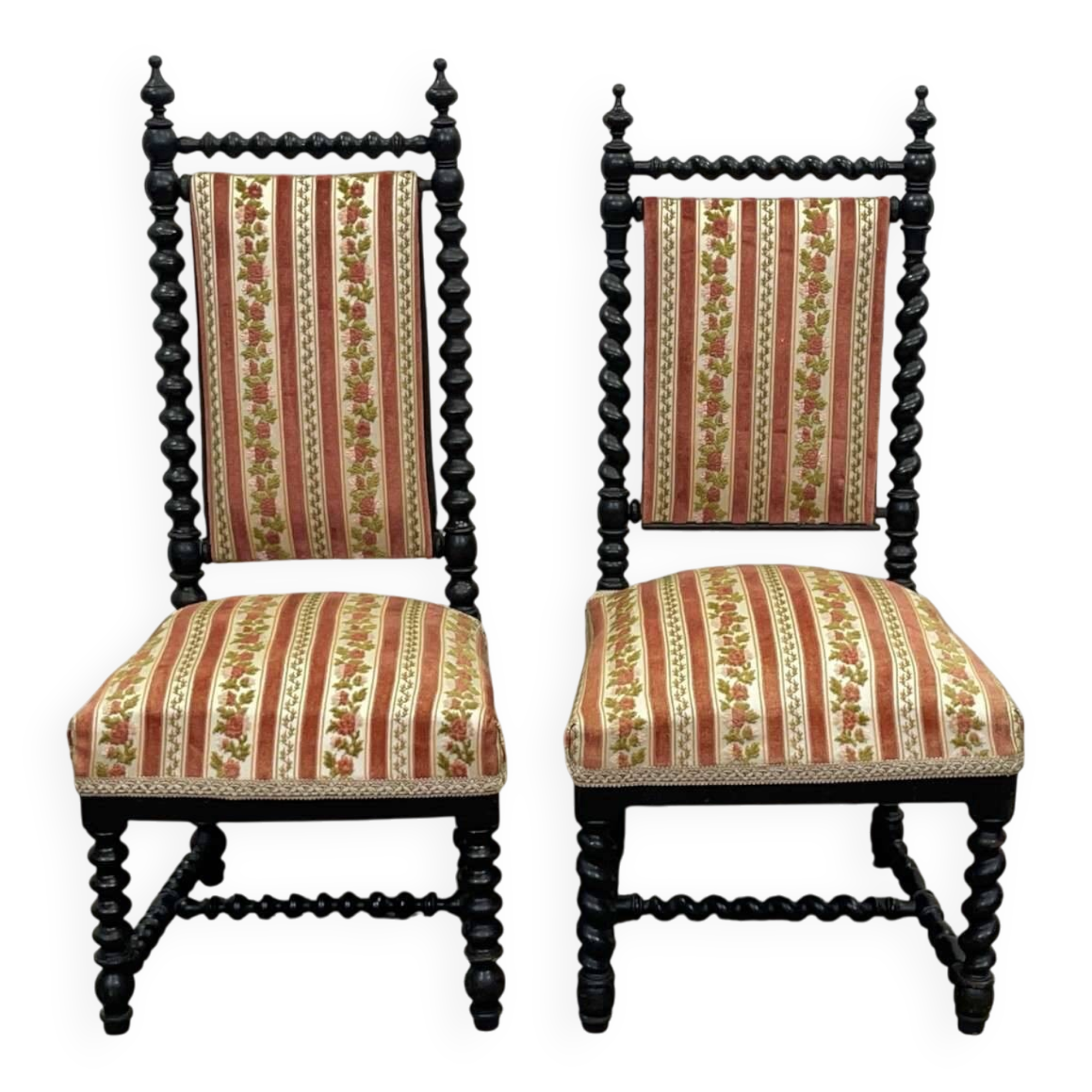 Pair of Napoleon III chairs in turned and blackened wood, late 19th century