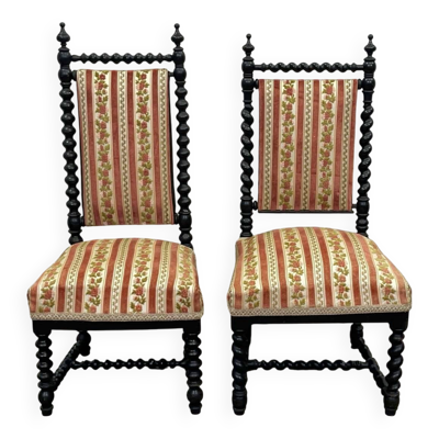 Paire de chaises Napoléon III en bois tourné et noirci fin XIXème