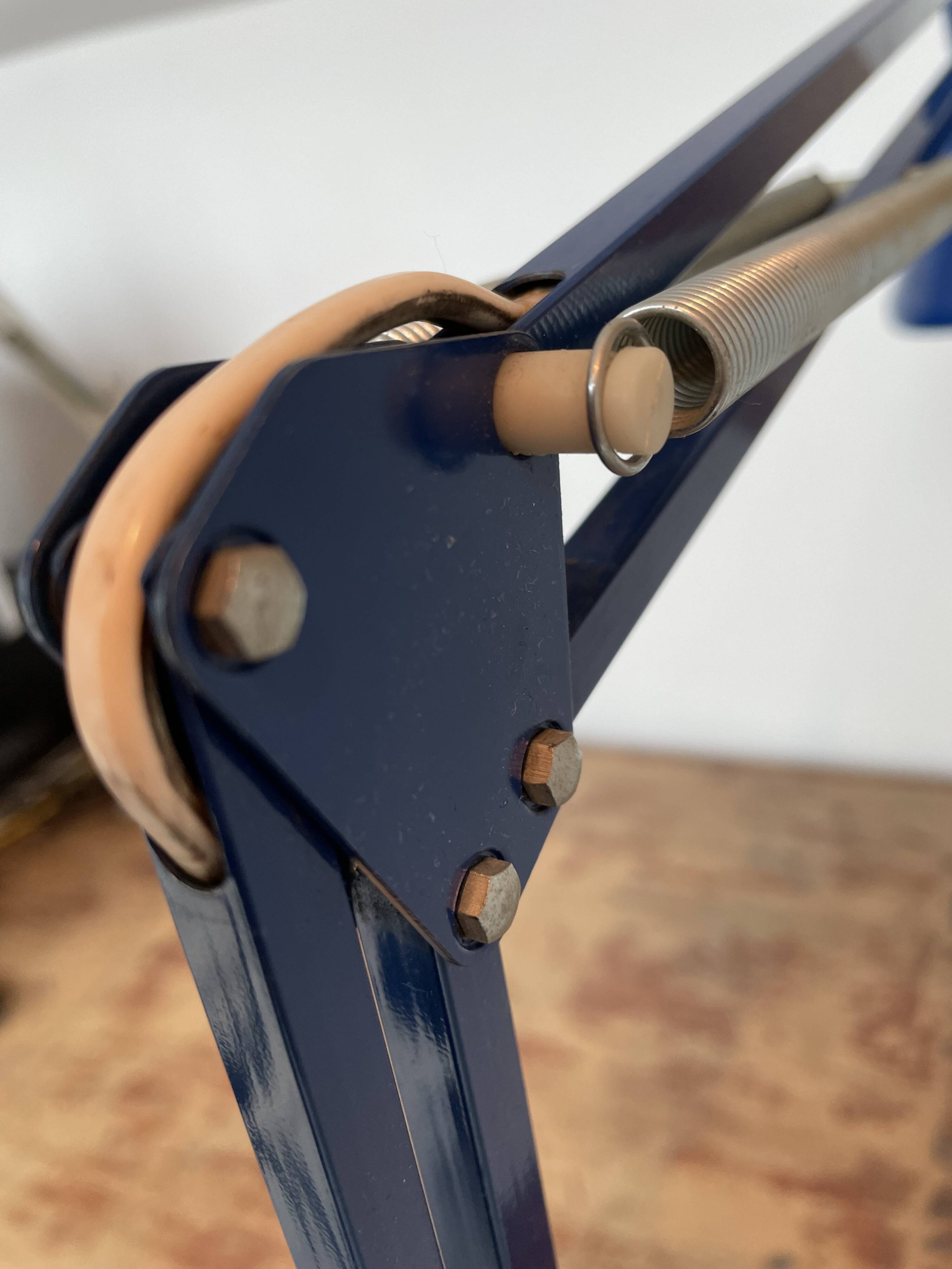 Vintage, architect lamp, articulated lamp, Twist brand, Model T1, 1970s, blue, décor