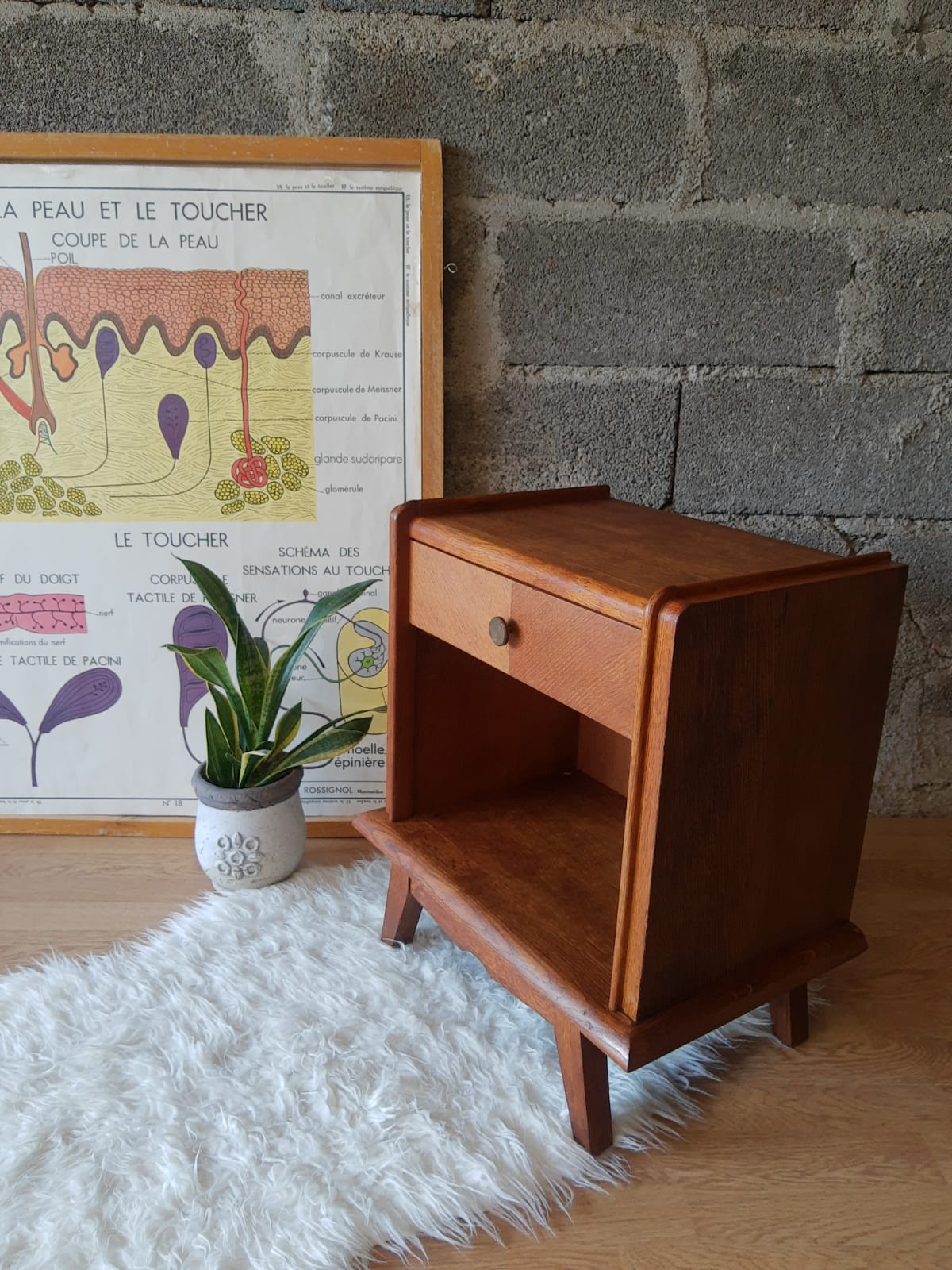 Bedside table oak compass legs - vintage