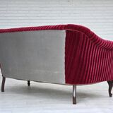 1950s, Danish 2-seater sofa, red furniture velour, ash wood legs.