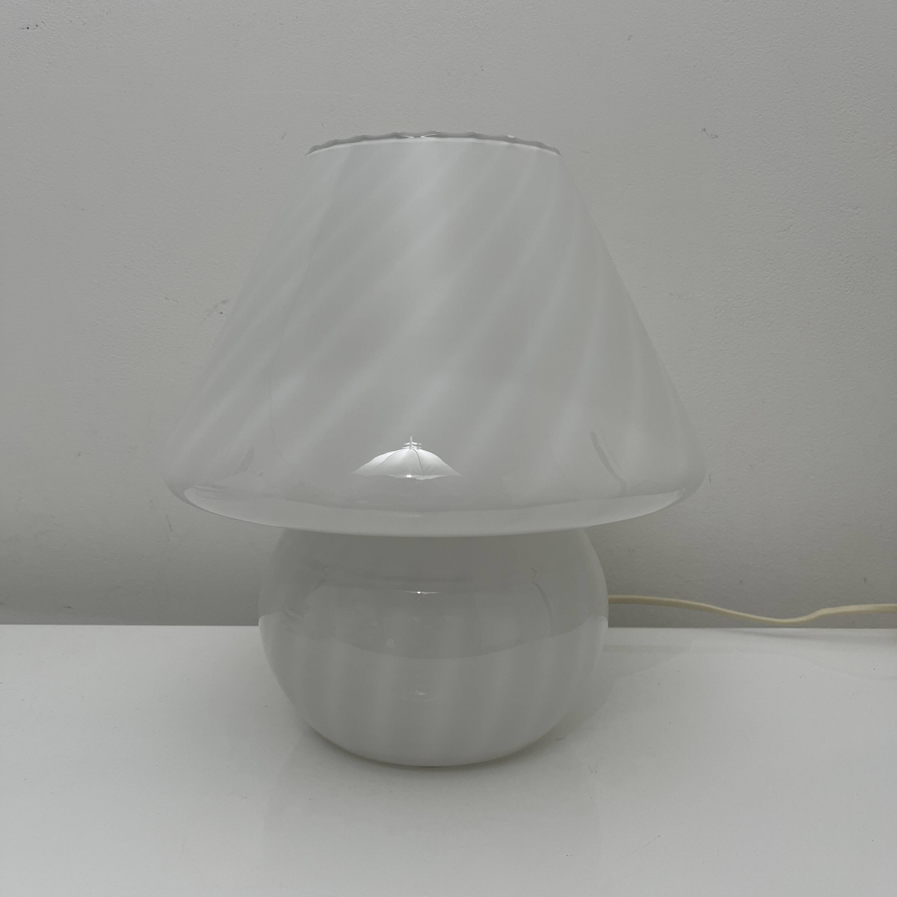 Vintage Murano Italy mushroom lamp with glossy white spiral decoration