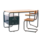Desk with bauhaus style tubular steel chair
