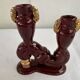 Bordeaux and Gold glazed earthenware candlestick attributed to Vallauris, 1950s