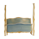 Lit corbeille bois ceruse blanc et dorure velours bleu clair