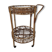 Mid-century Italian Bamboo and Rattan Round Bar Cart