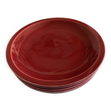Set de 5 assiettes plates mid century 1970 faience de Longchamp