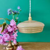 Suspension vintage lampshade in frosted yellow and gold glass