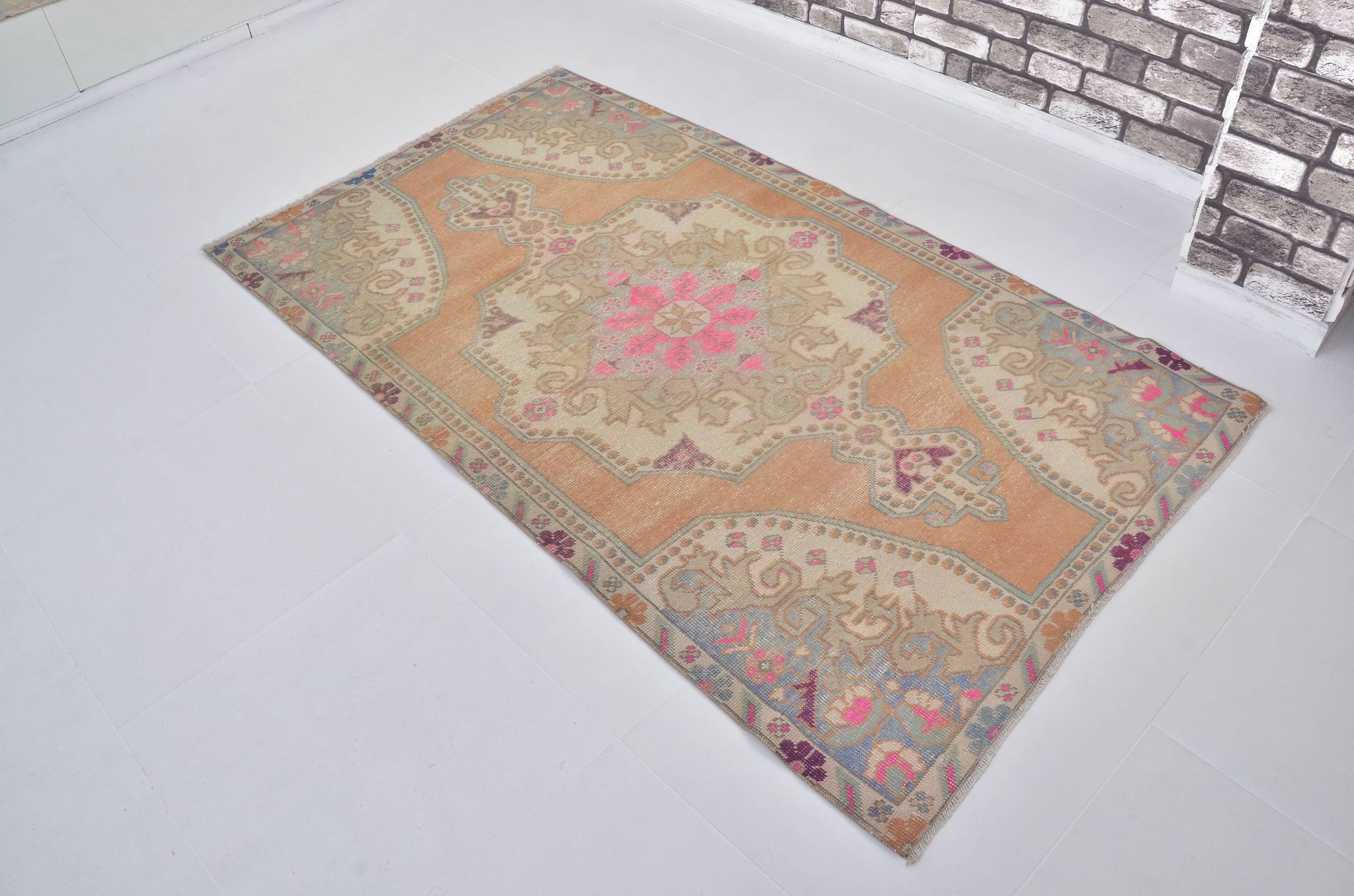 Orange & Beige Turkish Vintage Rug sku 2555