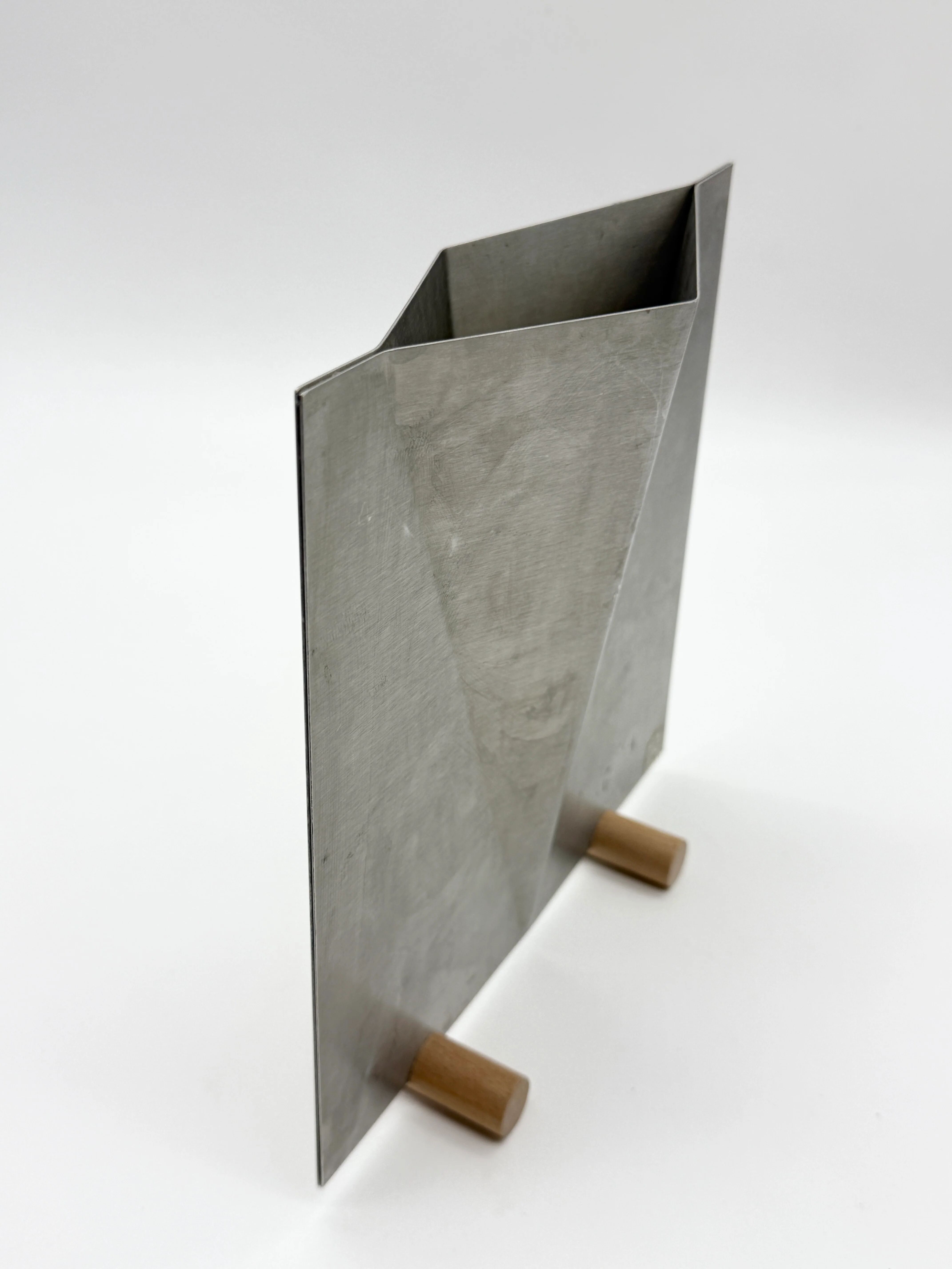 Sculptural brushed aluminium vase, 1980s