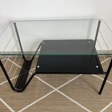 Roche Bobois metal and glass coffee table with magazine rack from the 50s