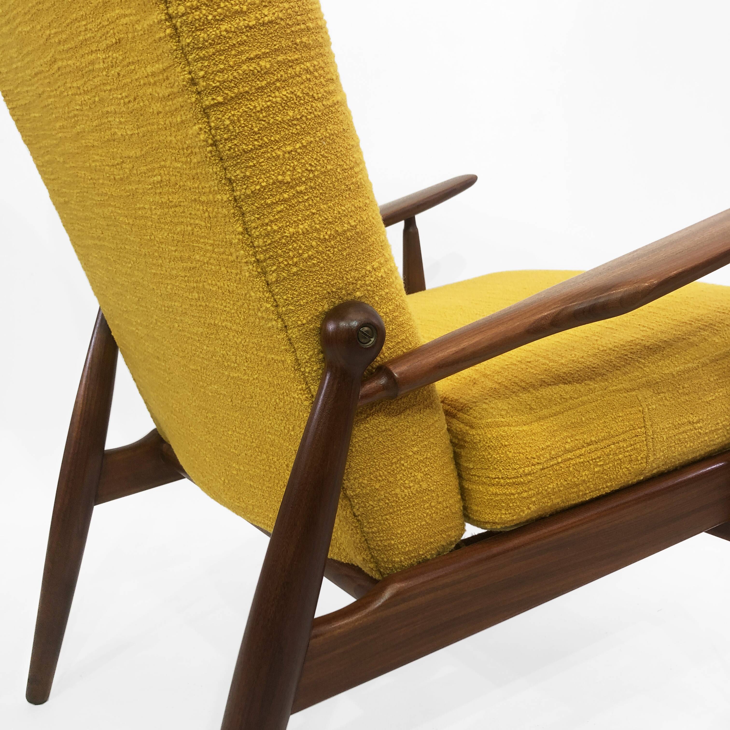 1960s High Back Yellow Bouclé Lounge Armchair Vintage Midcentury Lounge