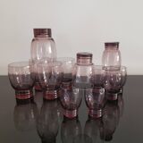 Set of 50s art deco purple/rosé blown glass glasses