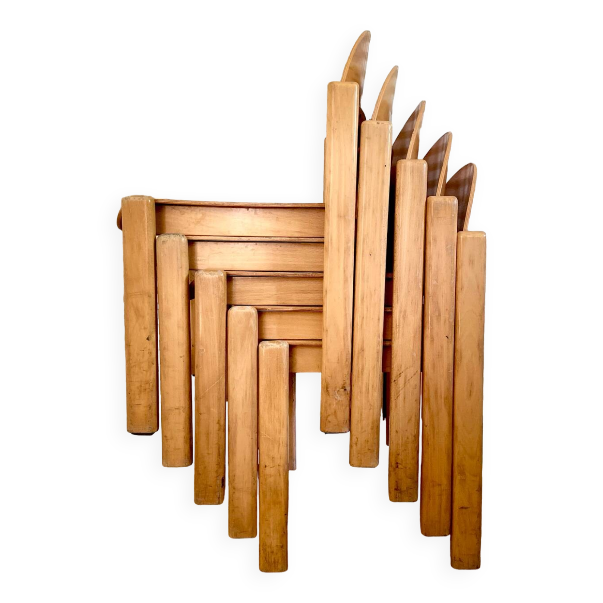 Set of 5 MMO chairs in thermoformed wood - circa 1980.