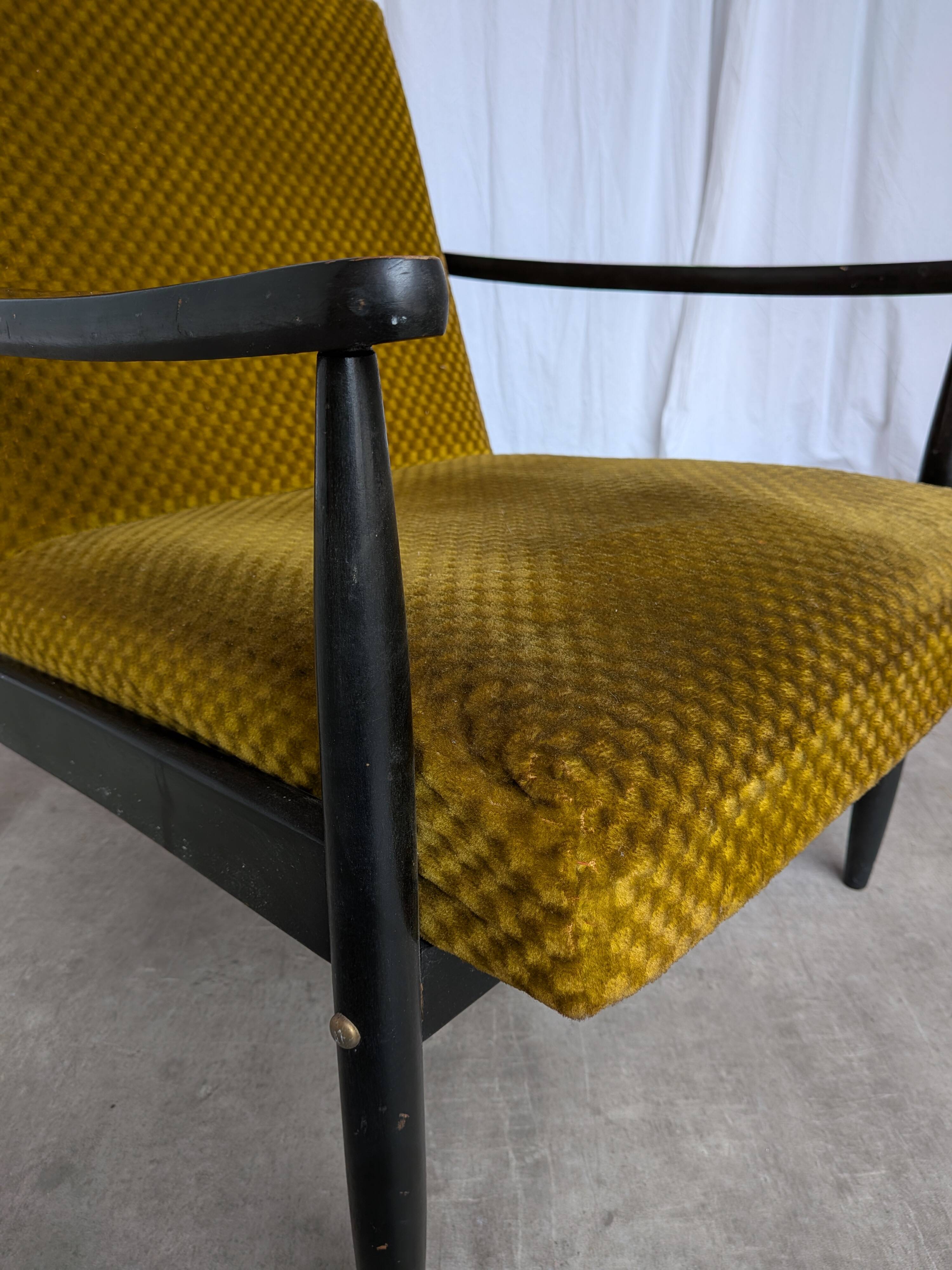 Vintage Yellow Fabric Armchair: Mid-Century Modern Lounge Chair