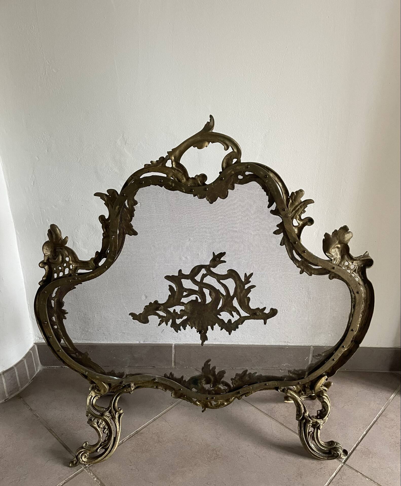 Paravent de cheminée vintage de style français en bronze ouvragé