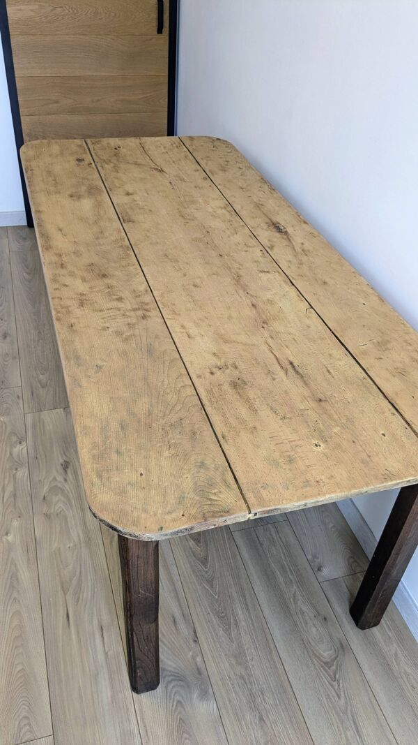 Ancienne table de ferme en bois massif patiné - 178 cm
