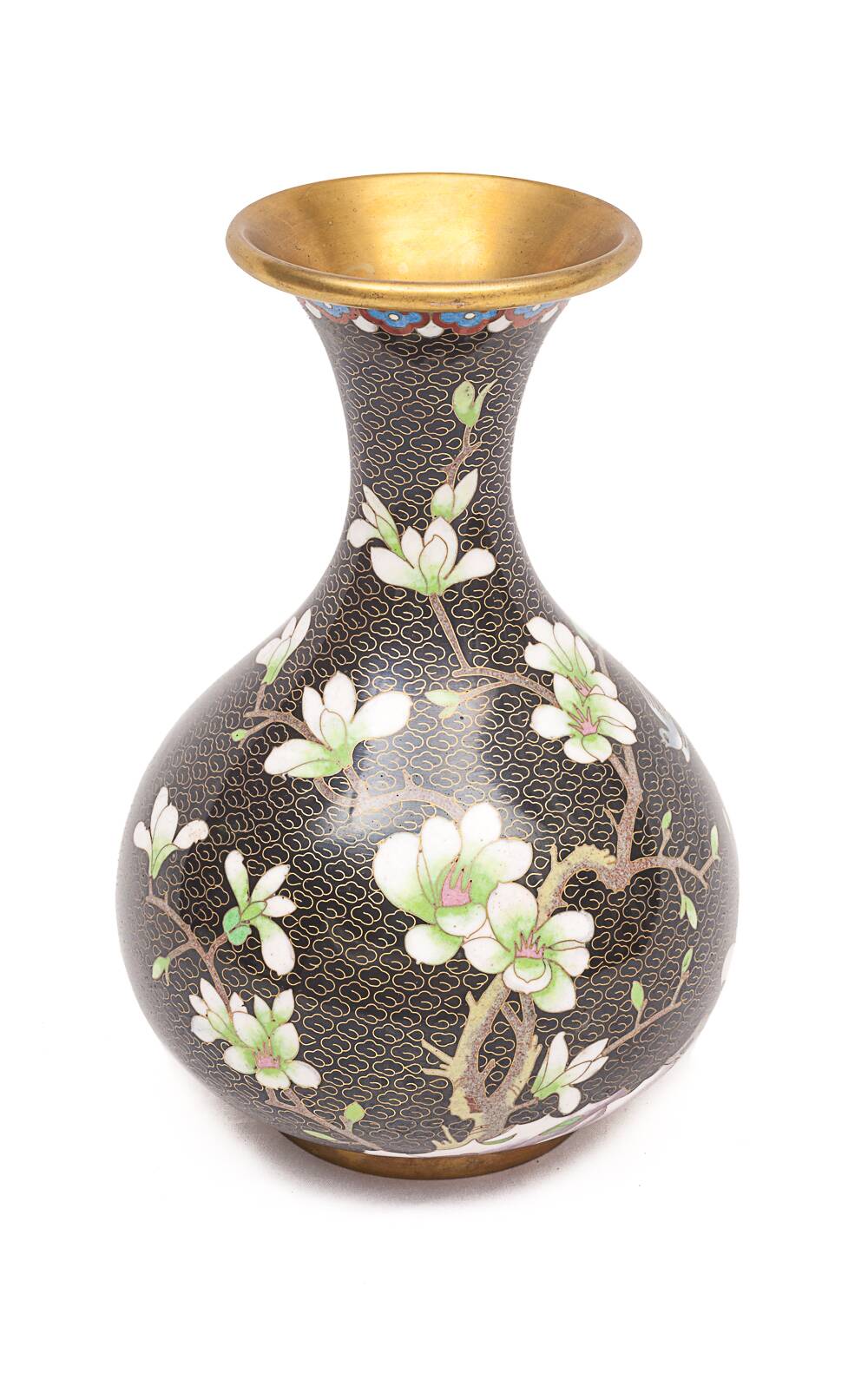 Chinese enameled brass vase