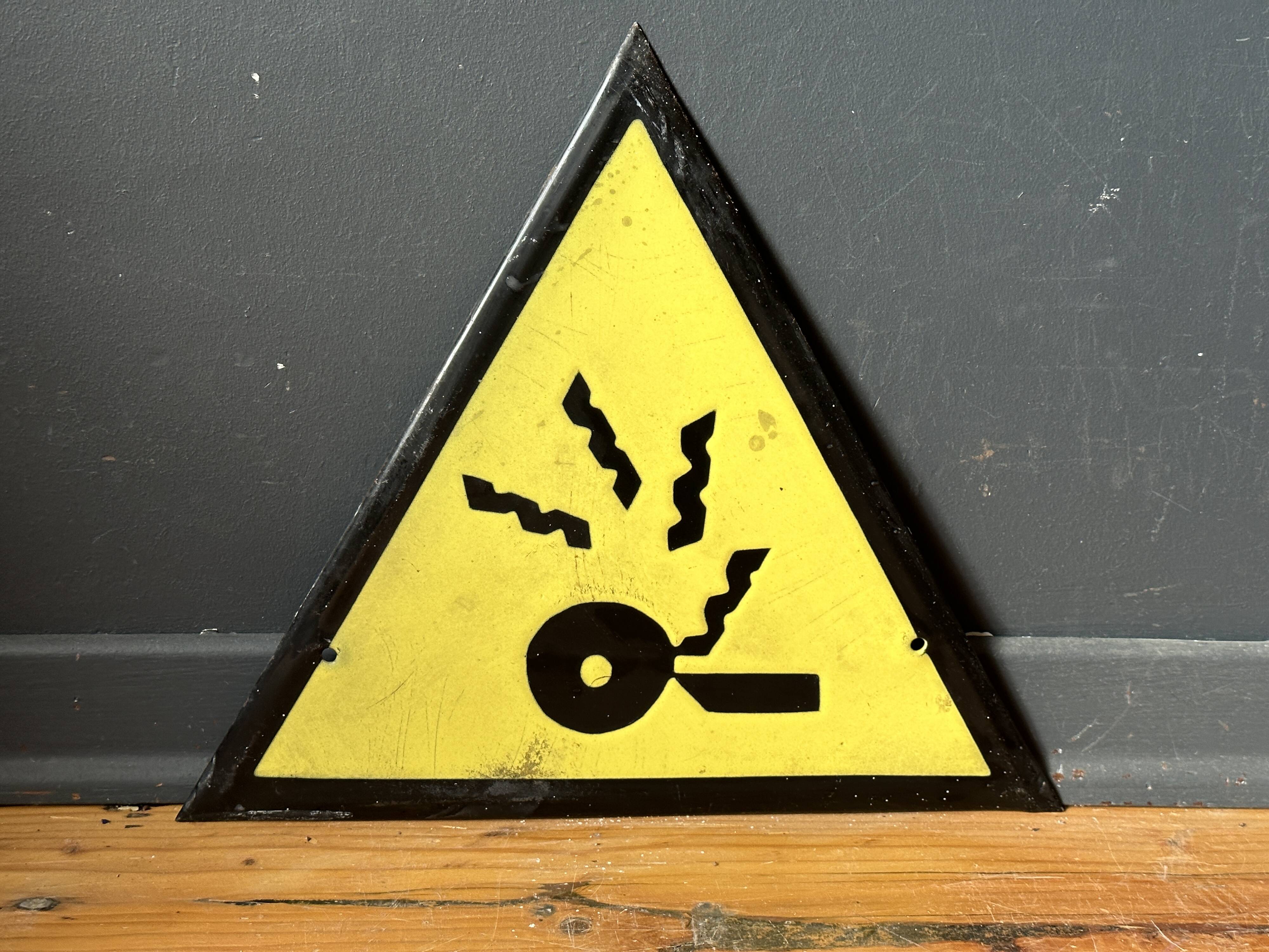 danger warning sign vintage european 1970's industrial enamel sign