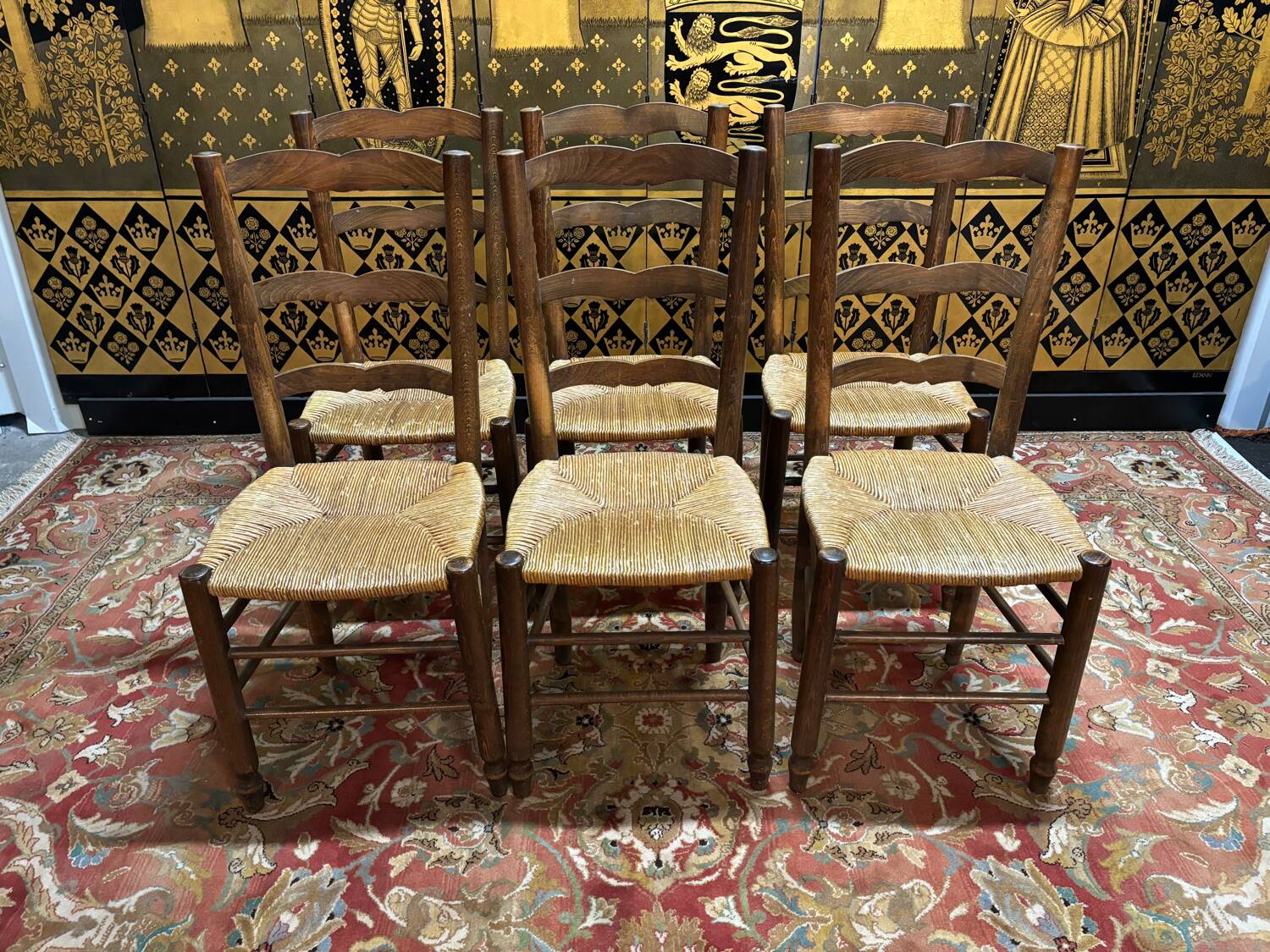 6 brutalist straw chairs