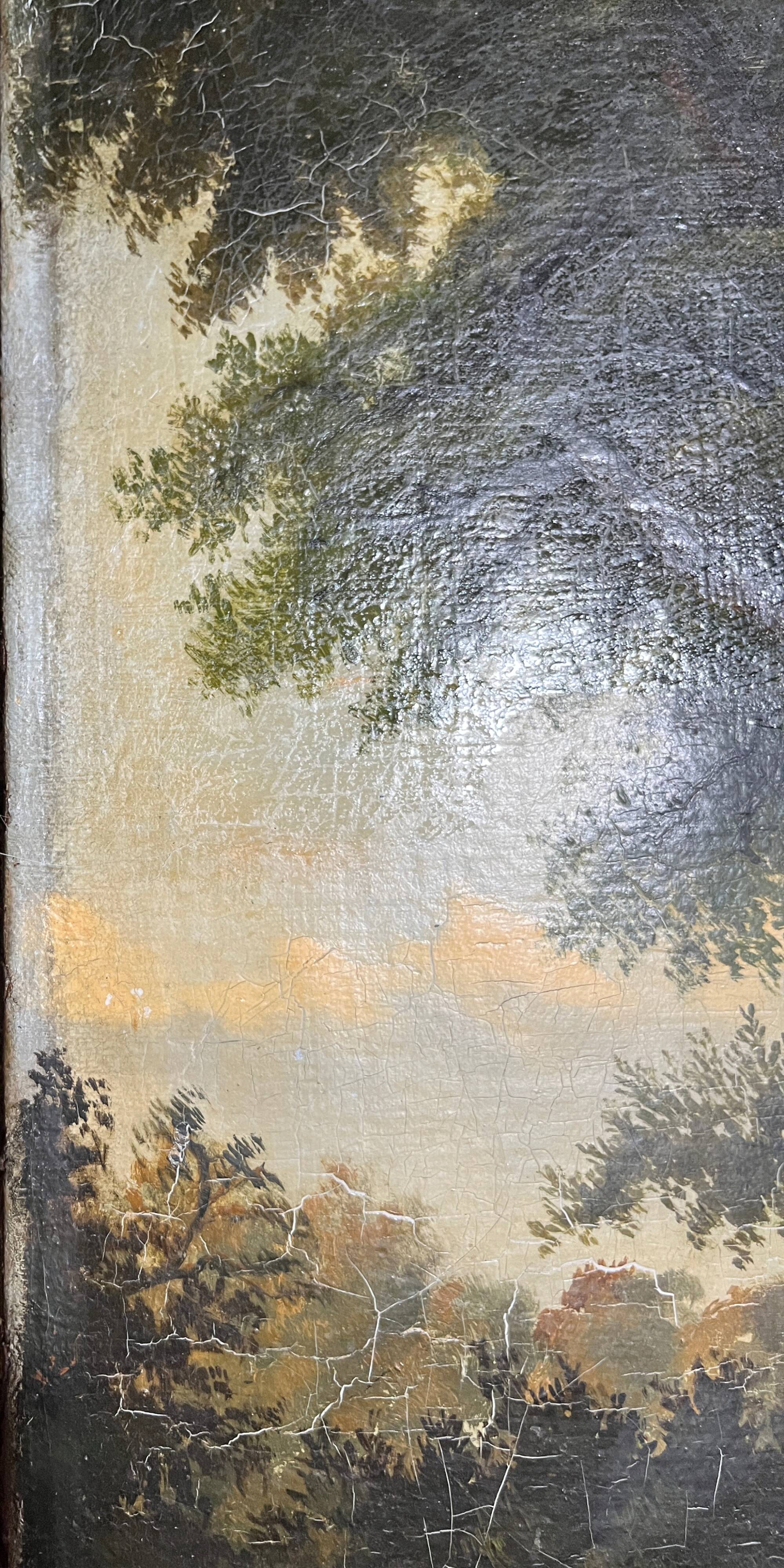 Tableau HST "Paysage pastoral animé vaches et couple" landscape XIX° siècle