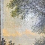 Tableau HST "Paysage pastoral animé vaches et couple" landscape XIX° siècle