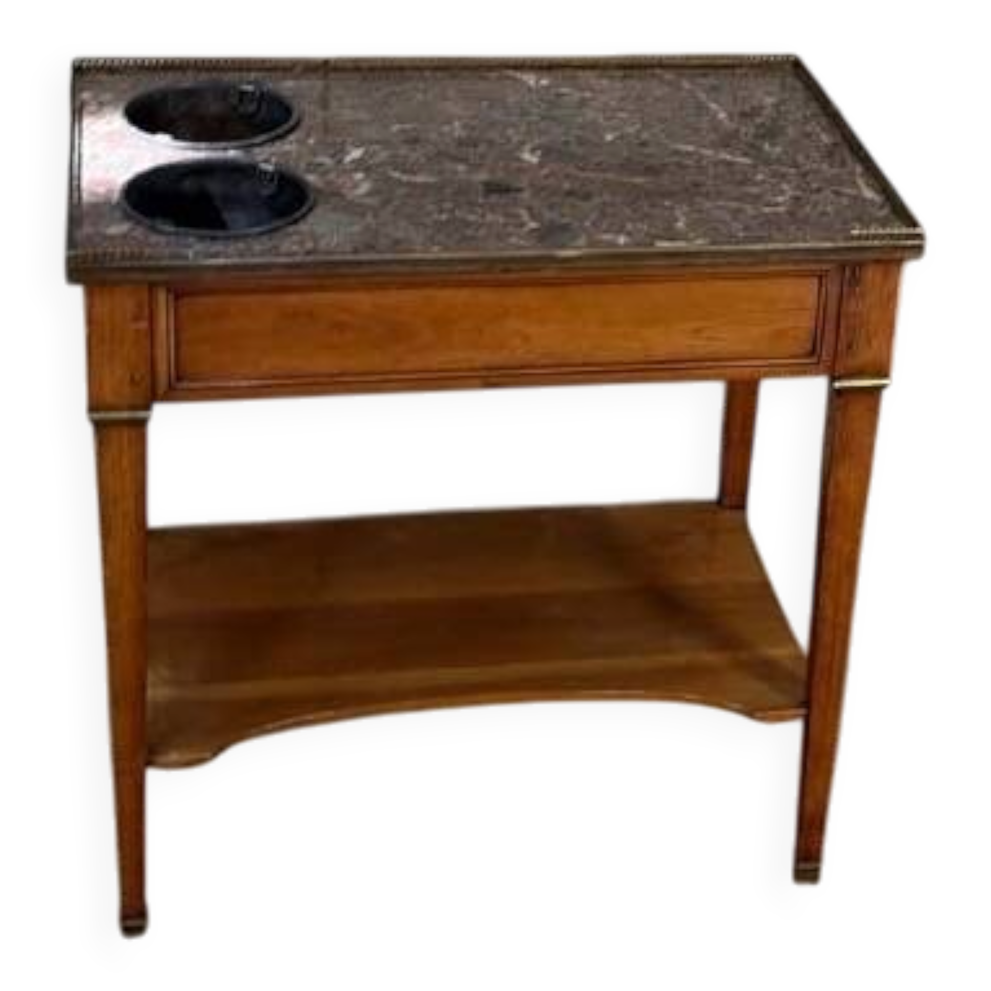 Louis XVI refreshment table in mahogany, brass and marble, 18th century.