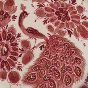 Regina Gouda Delft Hand-Painted Plate Red Peacock & Floral Motif Holland, 1950s