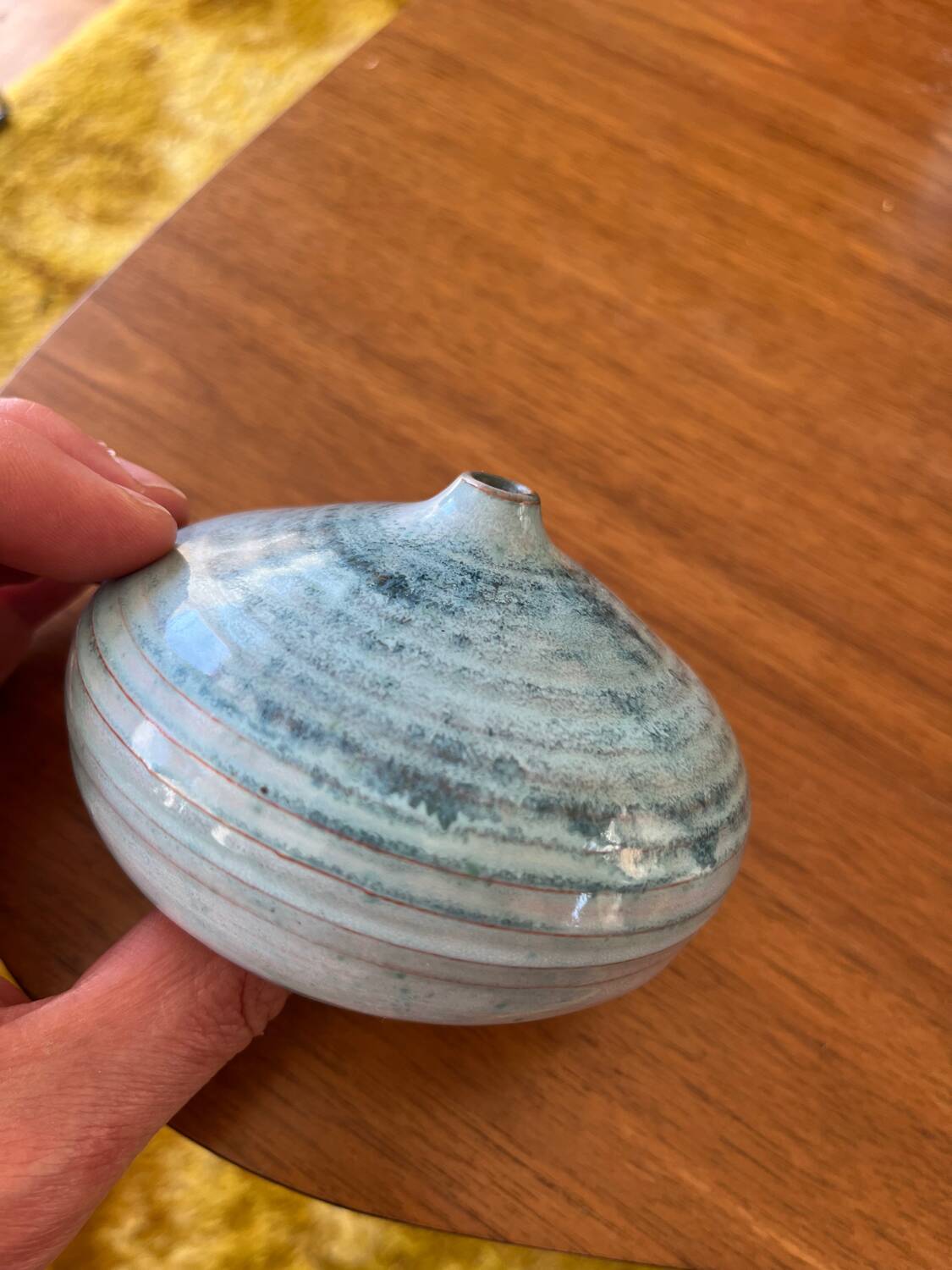 Vase, soliflore, sea urchin, ceramic, blue, to be identified.