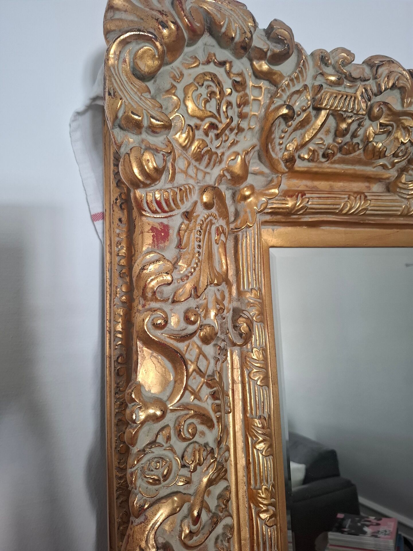 Grand miroir ancien monumental 185x145 bois doré glace biseautée style