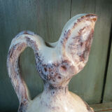 Stylized earthenware pitcher signed old ceramic design 1950 vintage