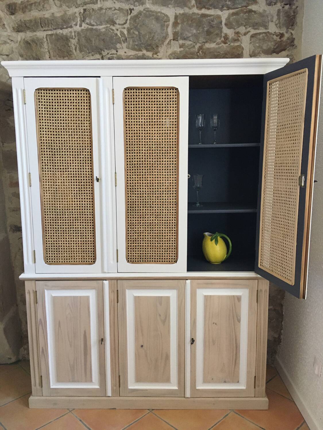Wood and rattan dresser