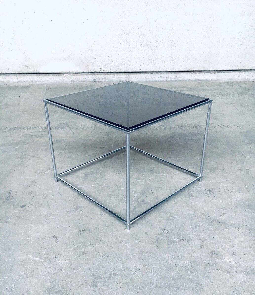 Sleek Design Metal & Fumé Glass Square Side Table, 1970s