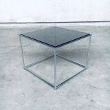 Sleek Design Metal & Fumé Glass Square Side Table, 1970s