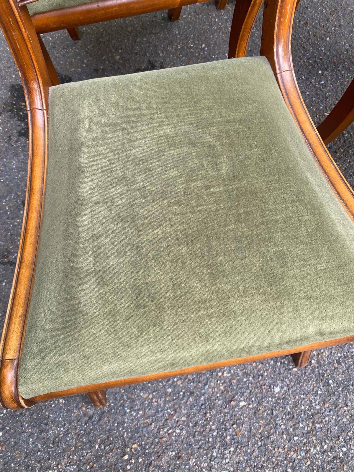 4 regency chairs in solid wood and green velvet suede