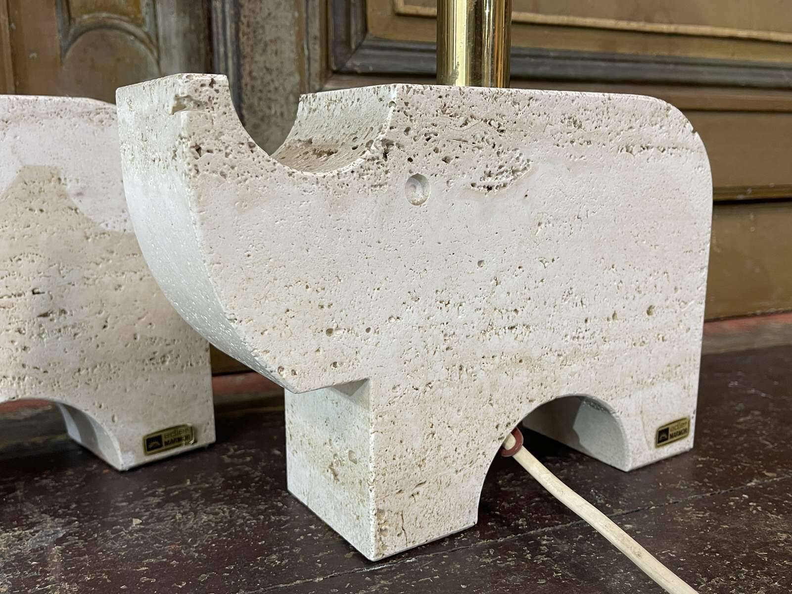 Pair of Italian travertine lamps by Fratelli Mannelli