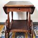Folding dessert table in solid chestnut, 2 drawers, wheels, 20th century.