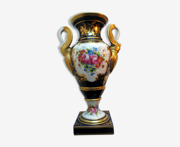 Vase porcelaine de Paris Empire forme balustre anses cygnes Or fin signé  Mehun | Selency