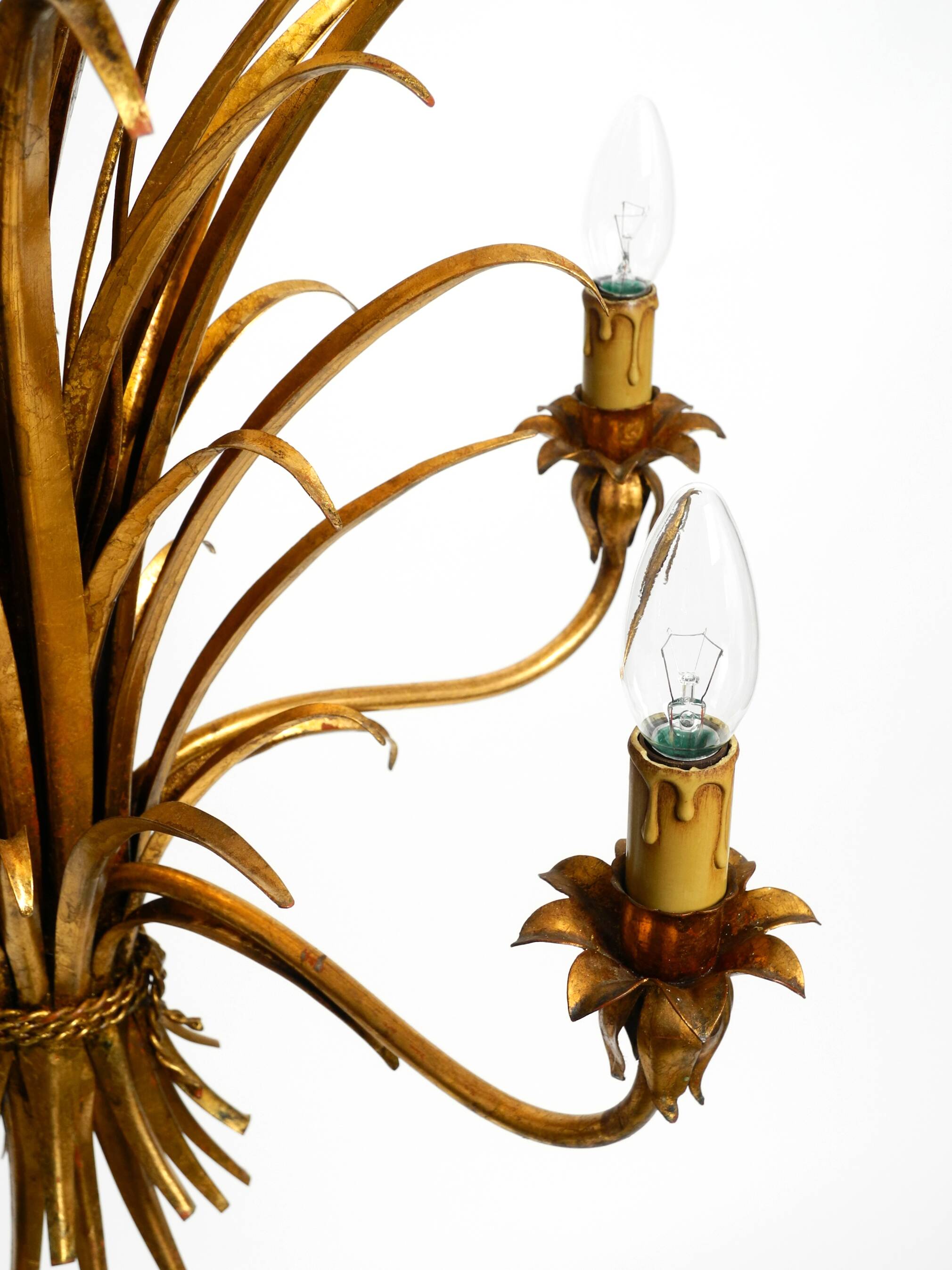 Beautiful huge 1970s gold-plated 5-arm tall metal chandelier by Hans Kögl