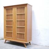 Vintage wardrobe in wood and rattan