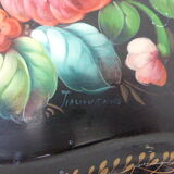 Bohemian and folk this metal tray painted with multicoloured flowers painted hand, russian vintage