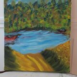 Oil on canvas painting vintage landscape