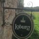 Double-sided "Loburg Beer" metal sign on wrought iron bracket
