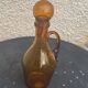 Carafe, flacon en verre soufflé jaune doré verrerie de biot signé, vintage