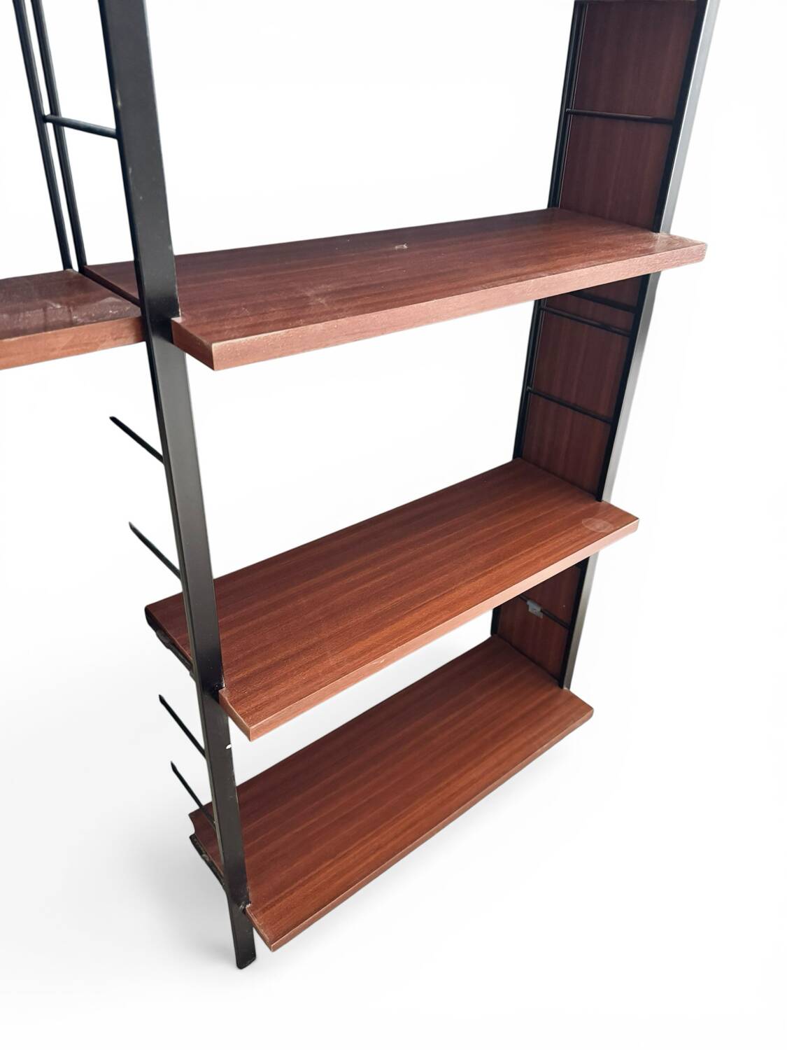 Scandinavian modular library shelves - lacquered mahogany metal 1970