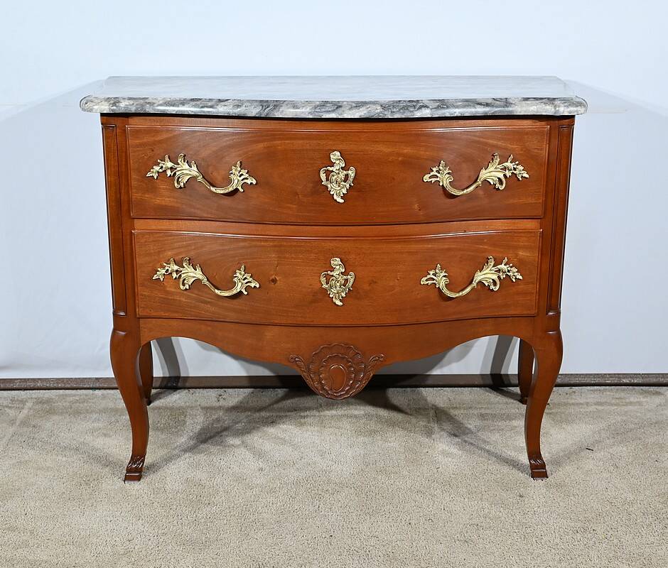 Sauteuse chest of drawers in solid mahogany, Louis XV style – Late 19th century